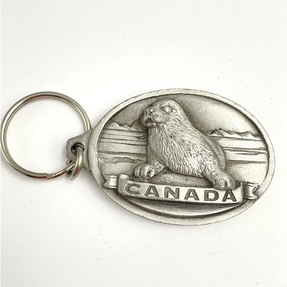 Vintage 90s Canada Souvenir Animal Pup Wildlife‎ Pewter Keychain Charm Jewelry